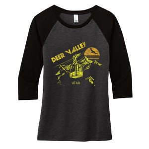 Deer Valley Utah Retro Skiing Women's Tri-Blend 3/4-Sleeve Raglan Shirt