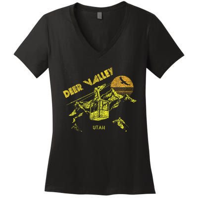 Deer Valley Utah Retro Skiing Women's V-Neck T-Shirt