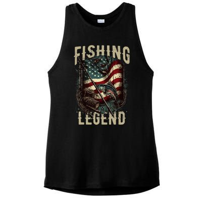 Distressed Vintage USA Flag Quote Fishing Legend Ladies PosiCharge Tri-Blend Wicking Tank