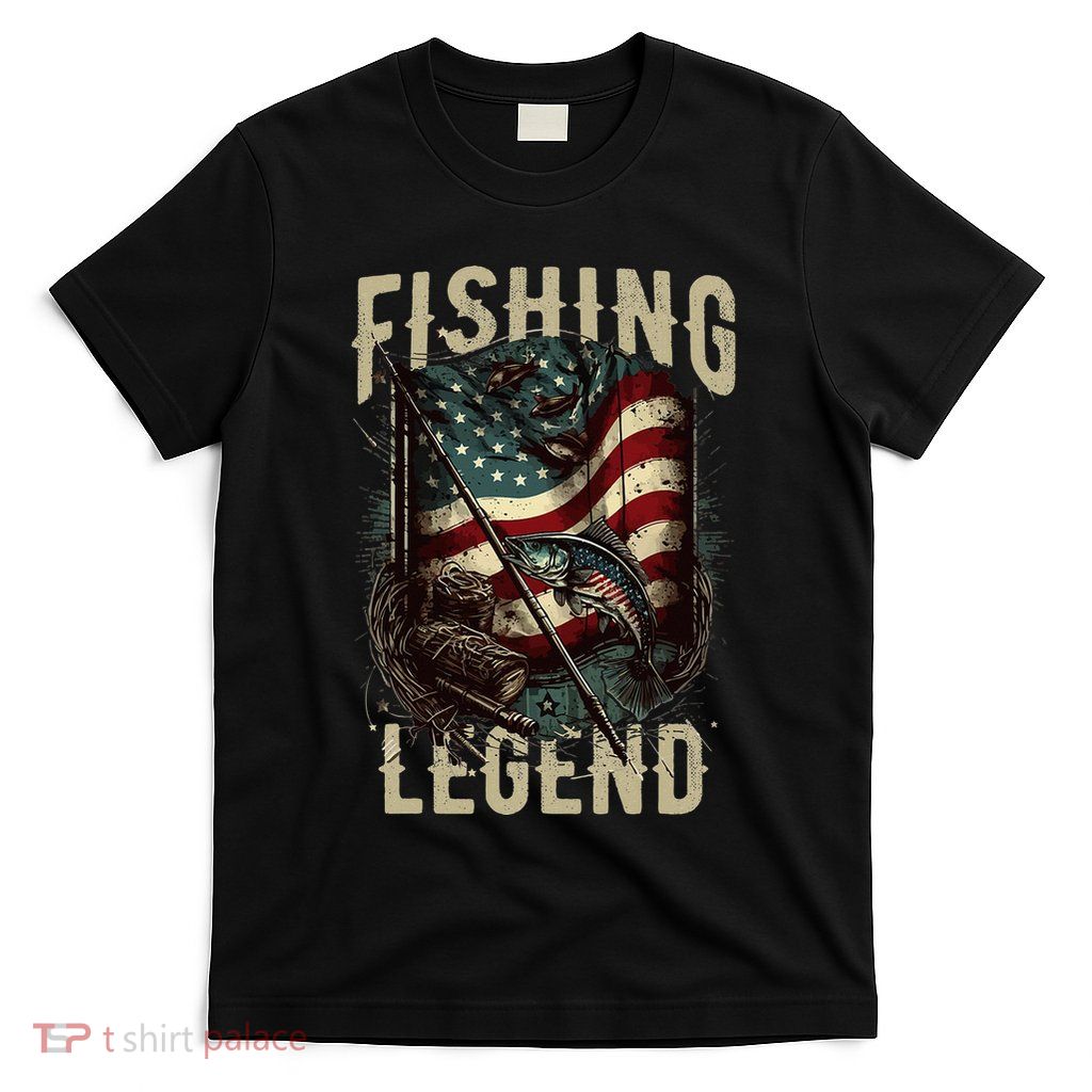 Distressed Vintage USA Flag Quote Fishing Legend T-Shirt