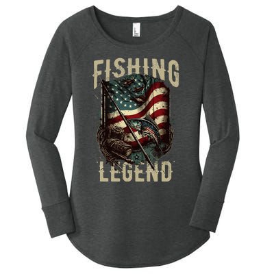 Distressed Vintage USA Flag Quote Fishing Legend Women's Perfect Tri Tunic Long Sleeve Shirt