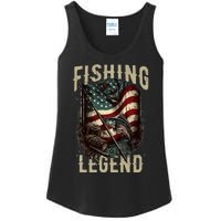 Distressed Vintage USA Flag Quote Fishing Legend Ladies Essential Tank