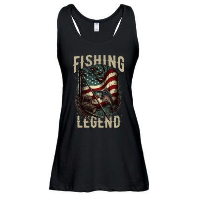 Distressed Vintage USA Flag Quote Fishing Legend Ladies Essential Flowy Tank