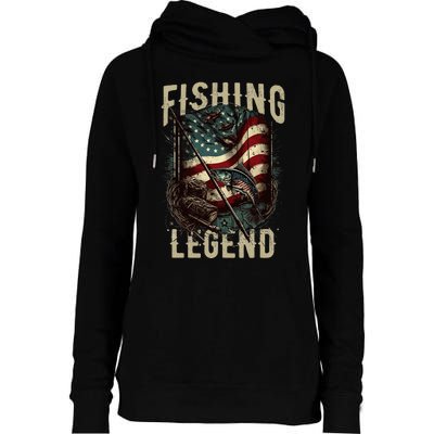 Distressed Vintage USA Flag Quote Fishing Legend Womens Funnel Neck Pullover Hood