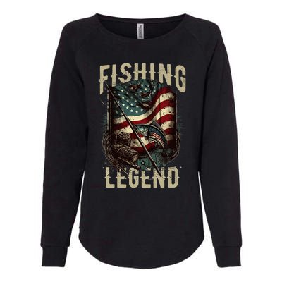 Distressed Vintage USA Flag Quote Fishing Legend Womens California Wash Sweatshirt