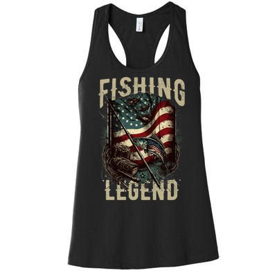 Distressed Vintage USA Flag Quote Fishing Legend Women's Racerback Tank