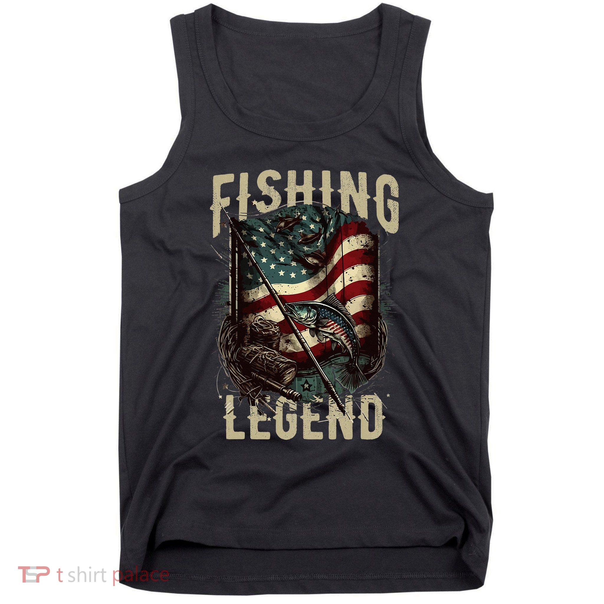 Distressed Vintage USA Flag Quote Fishing Legend Tank Top
