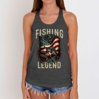 Distressed Vintage USA Flag Quote Fishing Legend Women's Knotted Racerback Tank