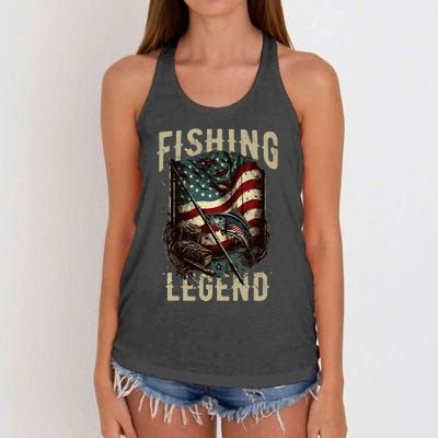 Distressed Vintage USA Flag Quote Fishing Legend Women's Knotted Racerback Tank