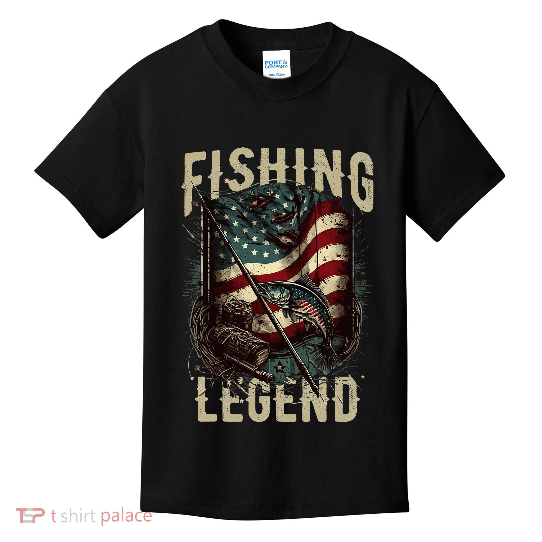 Distressed Vintage USA Flag Quote Fishing Legend Kids T-Shirt