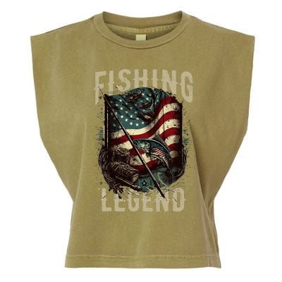 Distressed Vintage USA Flag Quote Fishing Legend Garment-Dyed Women's Muscle Tee