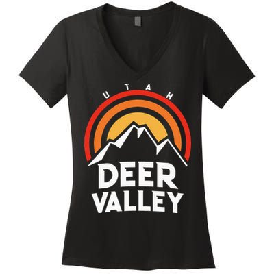 Deer Valley Utah Retro Women's V-Neck T-Shirt
