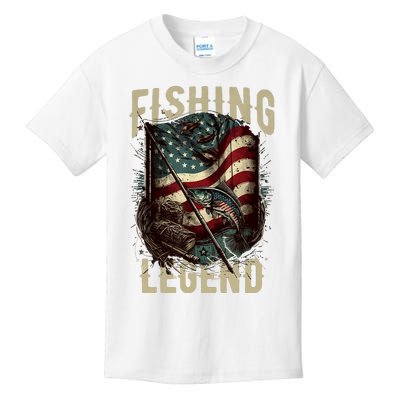 Distressed Vintage USA Flag Quote Fishing Legend Kids T-Shirt