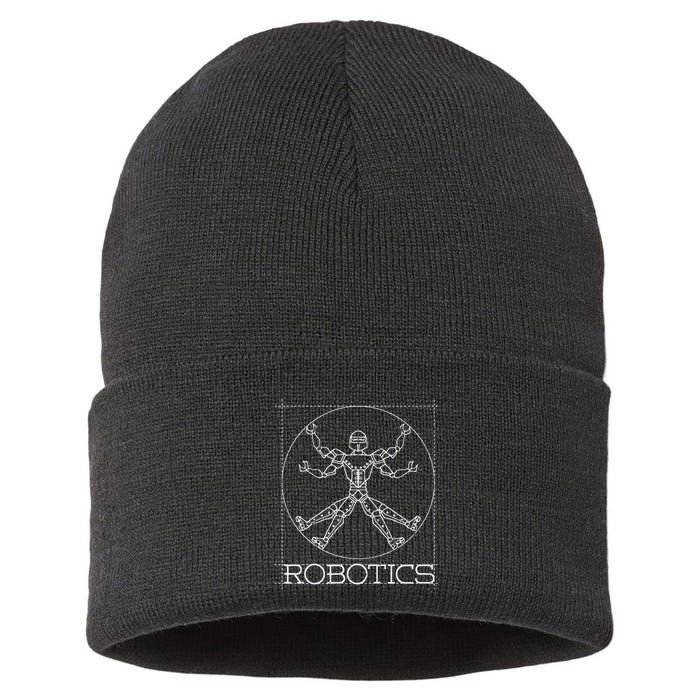 Da Vinci Vitruvian Robot Engineering Robotics Sustainable Knit Beanie