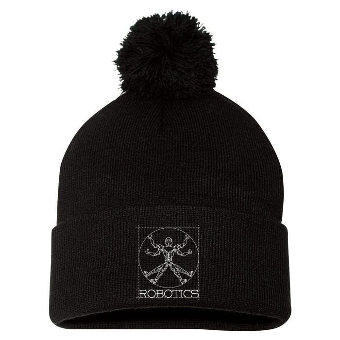 Da Vinci Vitruvian Robot Engineering Robotics Pom Pom 12in Knit Beanie