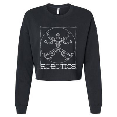 Da Vinci Vitruvian Robot Engineering Robotics Cropped Pullover Crew