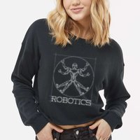 Da Vinci Vitruvian Robot Engineering Robotics Cropped Pullover Crew