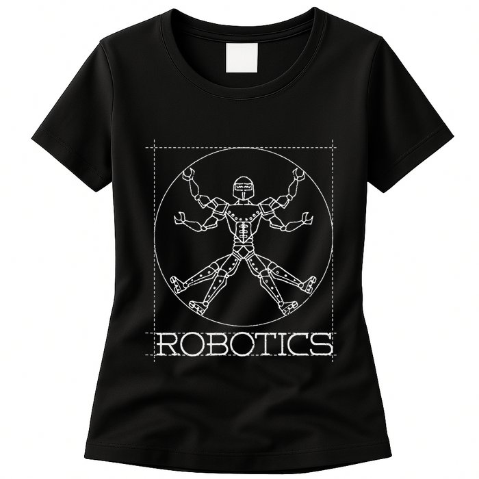 Da Vinci Vitruvian Robot Engineering Robotics Womens T-Shirt