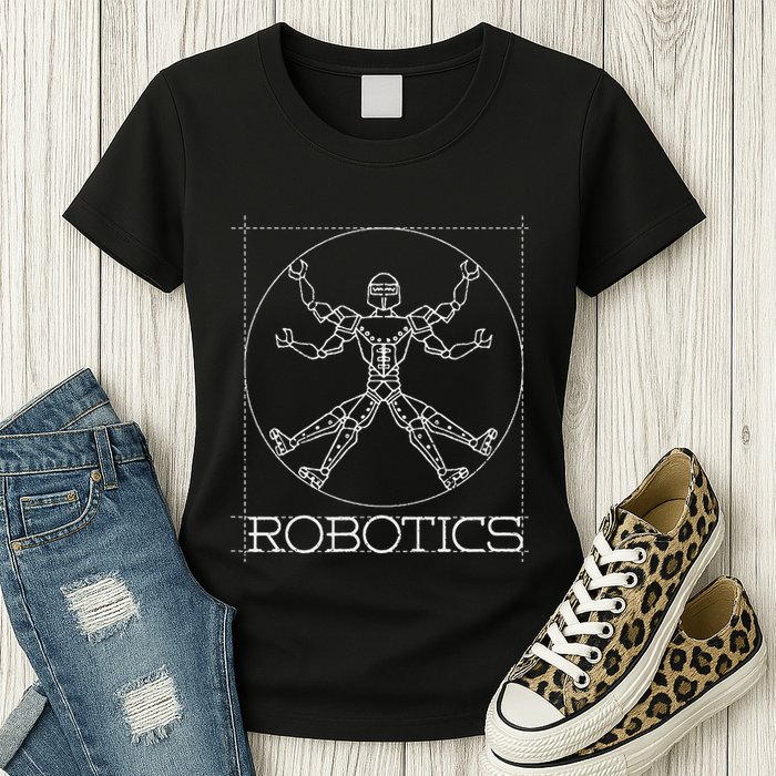 Da Vinci Vitruvian Robot Engineering Robotics Womens T-Shirt