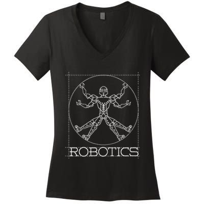 Da Vinci Vitruvian Robot Engineering Robotics Women's V-Neck T-Shirt