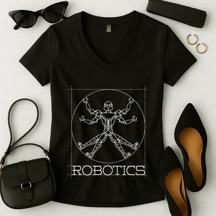 Da Vinci Vitruvian Robot Engineering Robotics Women's V-Neck T-Shirt