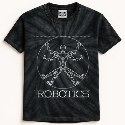 Da Vinci Vitruvian Robot Engineering Robotics Kids Tie-Dye T-Shirt