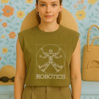 Da Vinci Vitruvian Robot Engineering Robotics Garment-Dyed Women's Muscle Tee