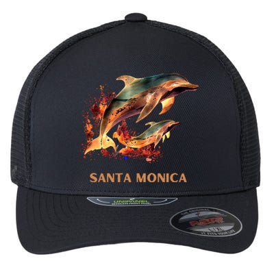 Dolphin Vacation Vintage Santa Monica Beach Destination Funny Gift Flexfit Unipanel Trucker Cap