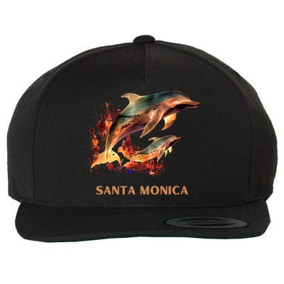 Dolphin Vacation Vintage Santa Monica Beach Destination Funny Gift Wool Snapback Cap