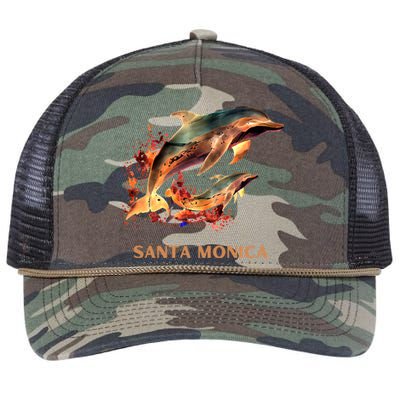 Dolphin Vacation Vintage Santa Monica Beach Destination Funny Gift Retro Rope Trucker Hat Cap