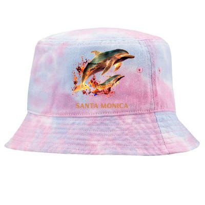 Dolphin Vacation Vintage Santa Monica Beach Destination Funny Gift Tie-Dyed Bucket Hat