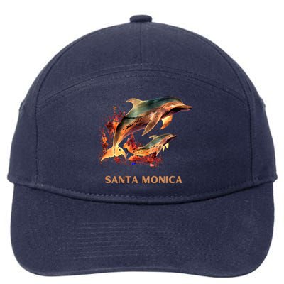 Dolphin Vacation Vintage Santa Monica Beach Destination Funny Gift 7-Panel Snapback Hat