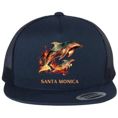 Dolphin Vacation Vintage Santa Monica Beach Destination Funny Gift Flat Bill Trucker Hat