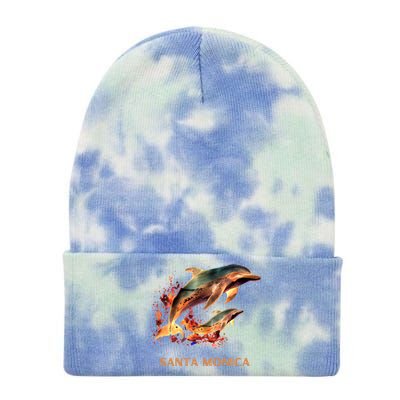 Dolphin Vacation Vintage Santa Monica Beach Destination Funny Gift Tie Dye 12in Knit Beanie