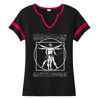 Da Vinci Vitruvian Man Bass Guitar Player Bass Guitarist Ladies Halftime Notch Neck Tee