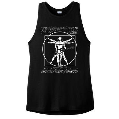 Da Vinci Vitruvian Man Bass Guitar Player Bass Guitarist Ladies PosiCharge Tri-Blend Wicking Tank