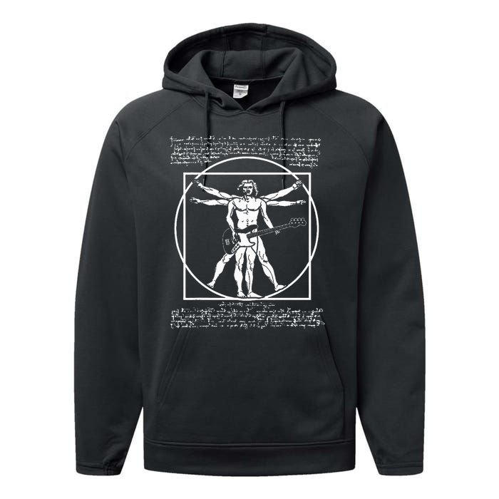 Da Vinci Vitruvian Man Bass Guitar Player Bass Guitarist Performance Fleece Hoodie