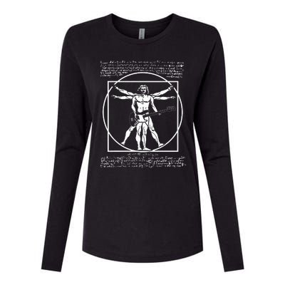 Da Vinci Vitruvian Man Bass Guitar Player Bass Guitarist Womens Cotton Relaxed Long Sleeve T-Shirt