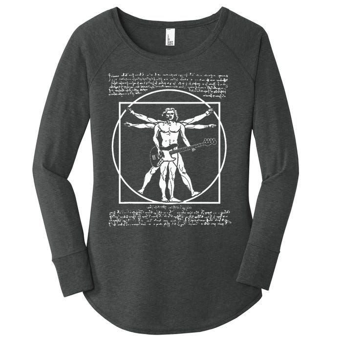 Da Vinci Vitruvian Man Bass Guitar Player Bass Guitarist Women's Perfect Tri Tunic Long Sleeve Shirt