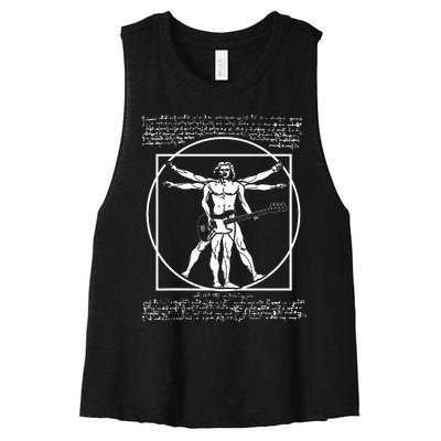 Da Vinci Vitruvian Man Bass Guitar Player Bass Guitarist Women's Racerback Cropped Tank