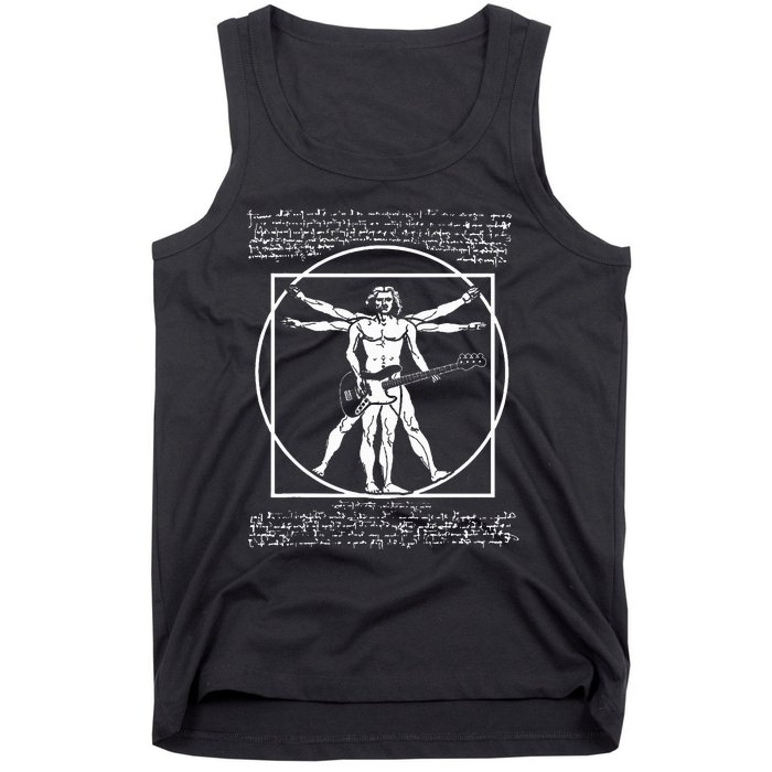 Da Vinci Vitruvian Man Bass Guitar Player Bass Guitarist Tank Top