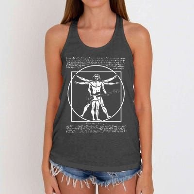 Da Vinci Vitruvian Man Bass Guitar Player Bass Guitarist Women's Knotted Racerback Tank