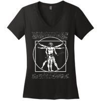 Da Vinci Vitruvian Man Bass Guitar Player Bass Guitarist Women's V-Neck T-Shirt