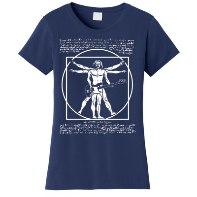 Da Vinci Vitruvian Man Bass Guitar Player Bass Guitarist Women's T-Shirt