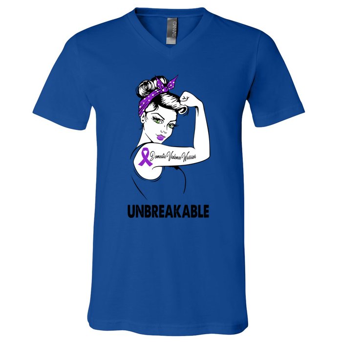 Domestic Violence Warrior Unbreakable Gift Awareness Tee Gift V-Neck T-Shirt