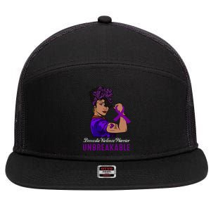 Domestic Violence Warrior Unbreakable Meaningful Gift Awareness Cool Gift 7 Panel Mesh Trucker Snapback Hat