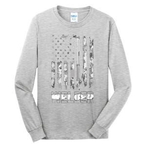 Distressed Welder American Flag USA Patriotic Welder Tall Long Sleeve T-Shirt