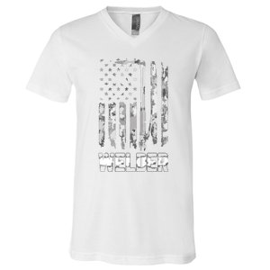 Distressed Welder American Flag USA Patriotic Welder V-Neck T-Shirt