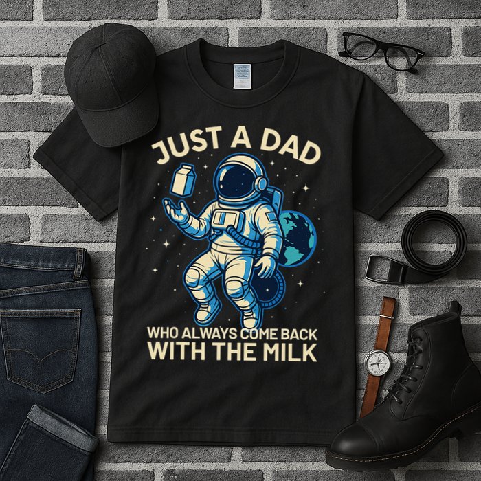 Dad Who Always Came Back With The Milk Star Astronaut Space Tall T-Shirt