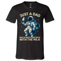 Dad Who Always Came Back With The Milk Star Astronaut Space V-Neck T-Shirt